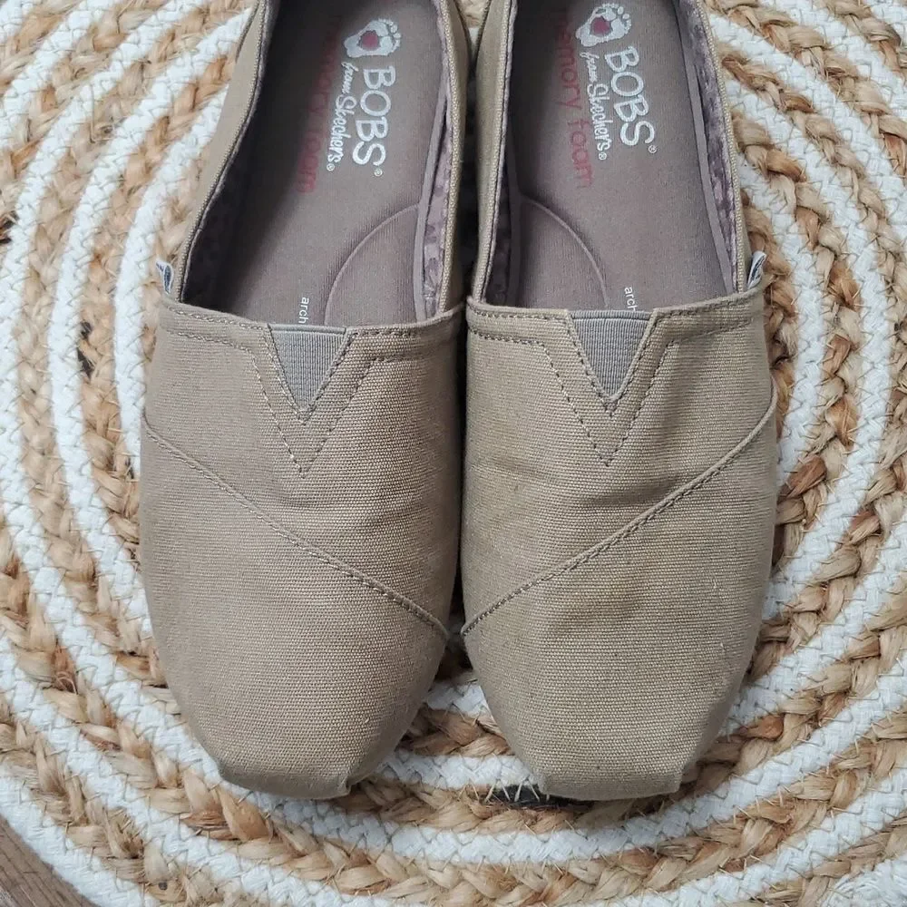 BOBS From Skechers Classic Taupe Canvas Slip On Shoes 7.5